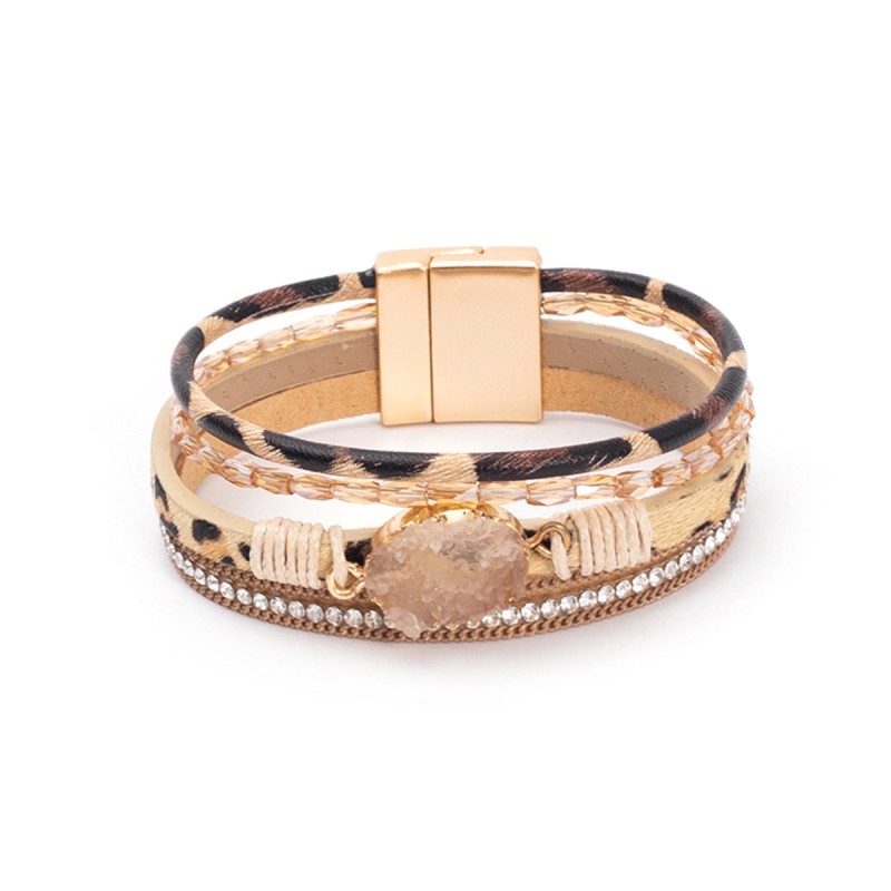 Crystal Studded Vintage Ethnic Style Beaded Leather Bracelet