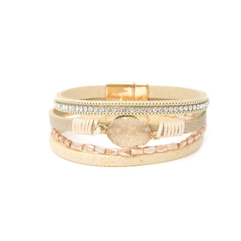 Crystal Studded Vintage Ethnic Style Beaded Leather Bracelet