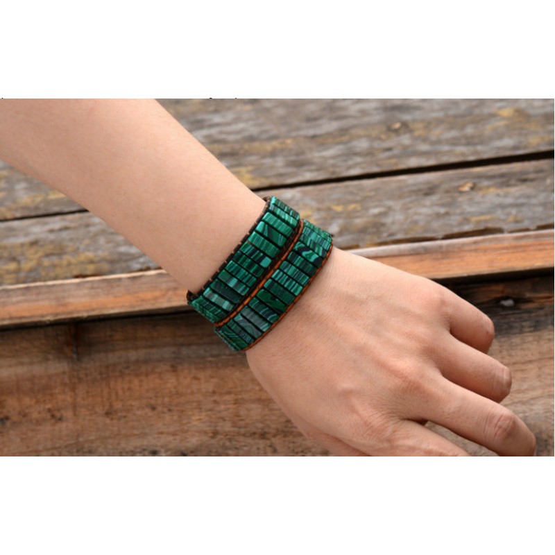 Natural Stone Square Tube 4*13MM Leather Beaded Bracelet