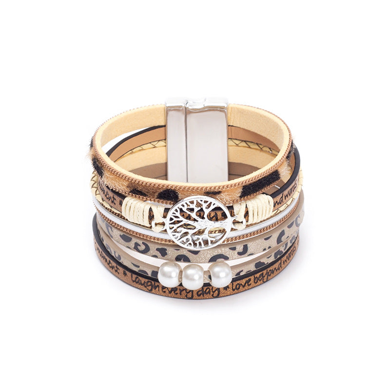 Hand Woven Leather Hollow Tree of Life Multilayer Bracelet