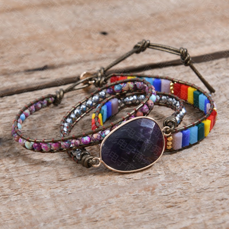 amethyst woven bohemian creative multi-layer bracelet