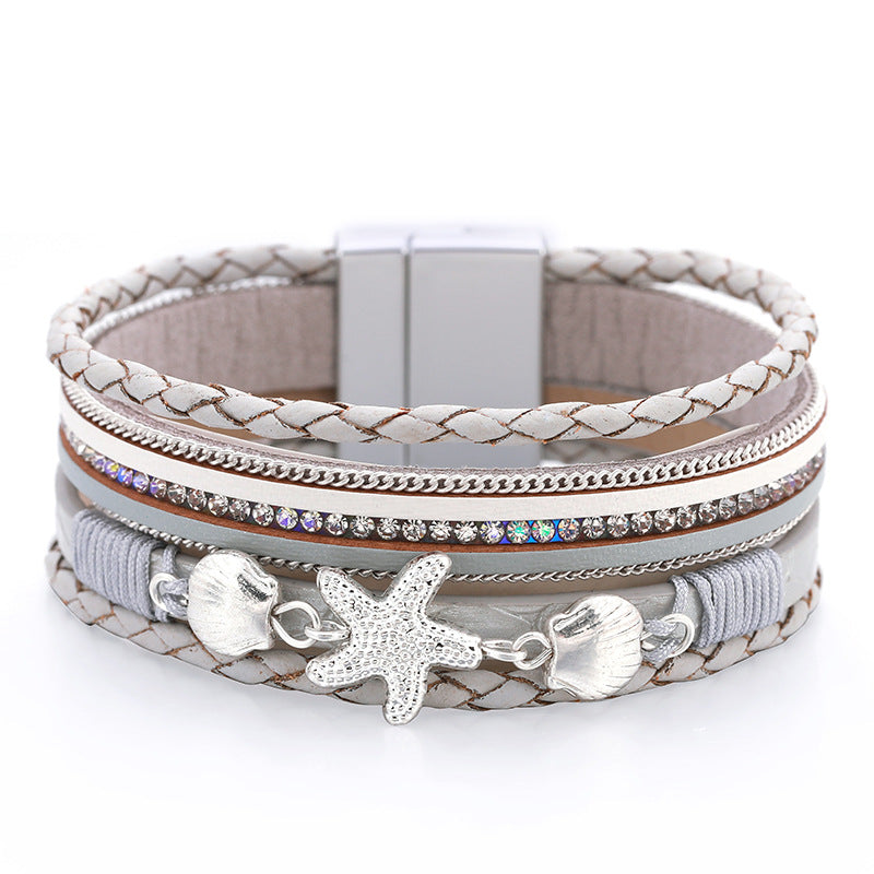 Ethnic Style Holiday Style Small Starfish Inlaid with Colorful Diamond Bracelets