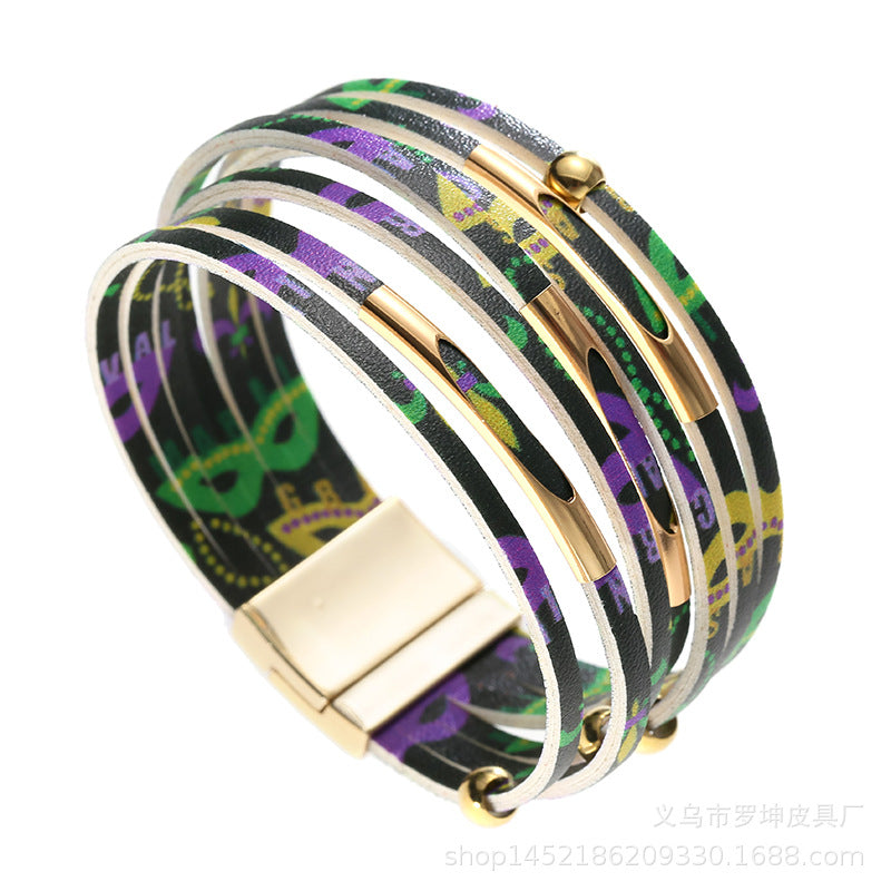 Alloy Tube Magnet Buckle Valentine's Day Leather Bracelet OLY-BT-LuoKun001