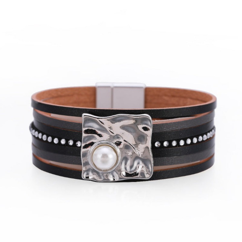 Bohemian Multi-layered Leather Buckle with Pearl Bracelet