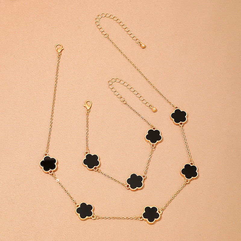 Metal New Five Leaf Clover Flower Bracelet Necklace Earrings