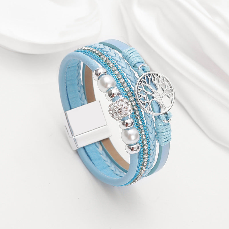 Ethnic style imitation pearl diamond ball magnetic clasp wov