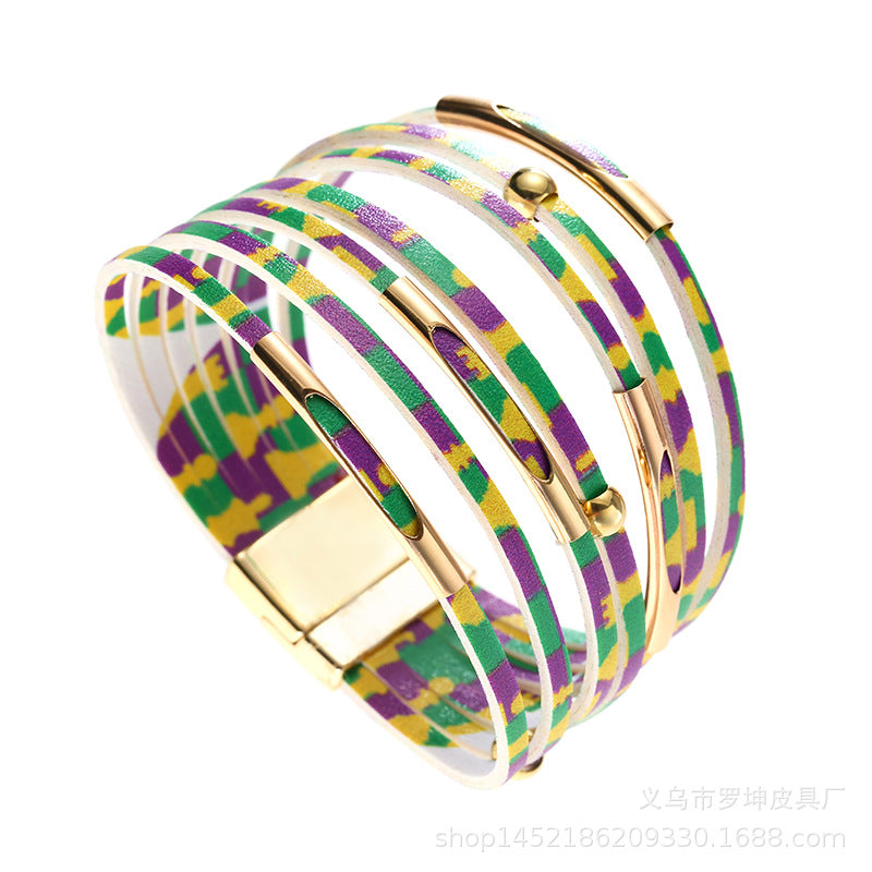 Alloy Tube Magnet Buckle Valentine's Day Leather Bracelet OLY-BT-LuoKun001