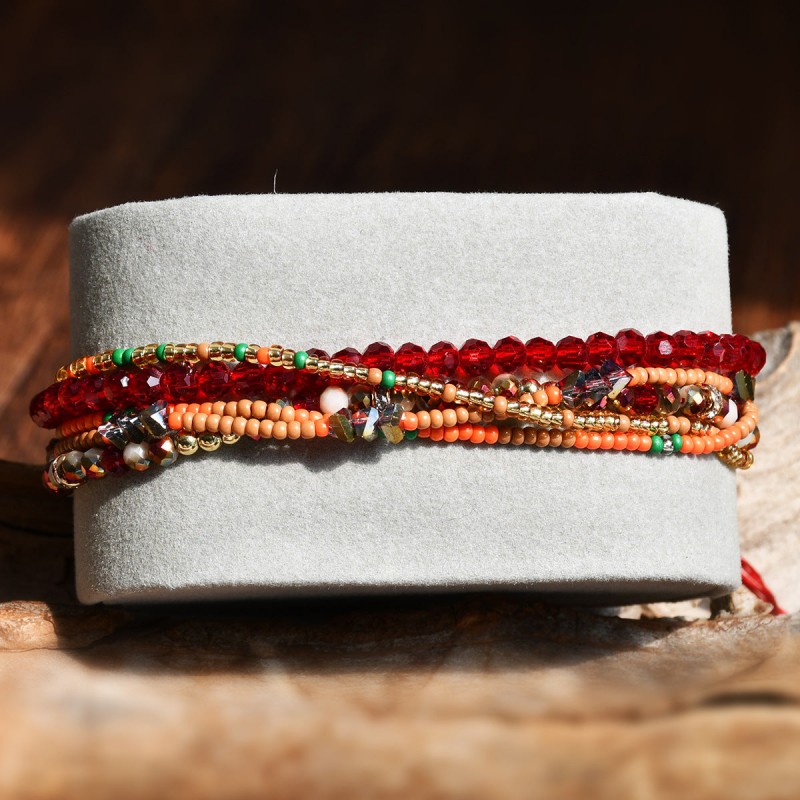 Bohemian multi-layer natural gravel crystal beaded bracelet