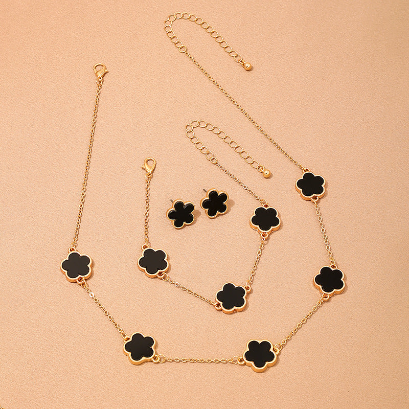 Metal New Five Leaf Clover Flower Bracelet Necklace Earrings