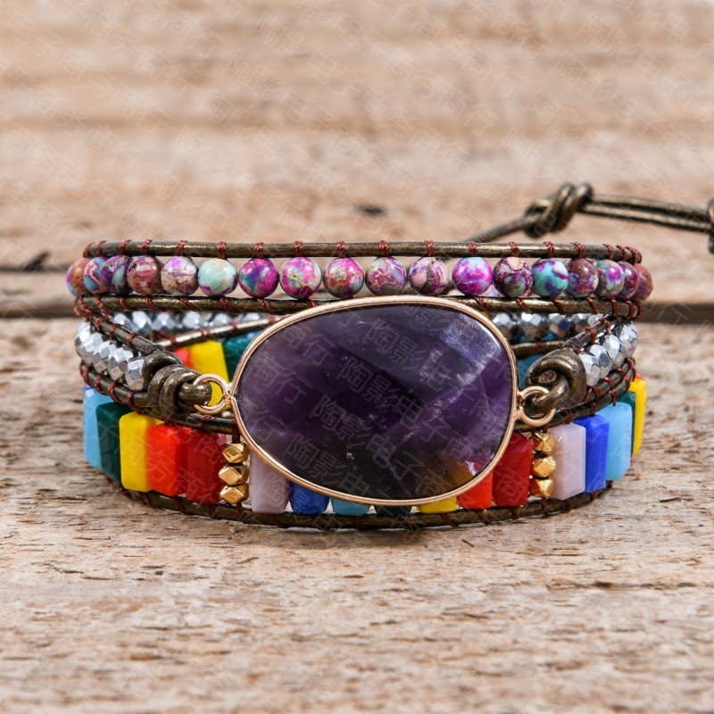 amethyst woven bohemian creative multi-layer bracelet