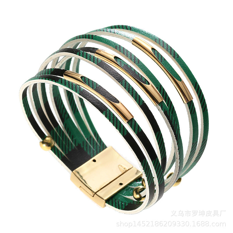 Alloy Tube Magnet Buckle Valentine's Day Leather Bracelet OLY-BT-LuoKun001