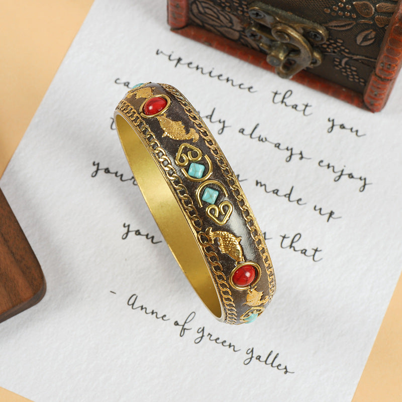 Vintage Brass with Turquoise Ethnic Style Bracelet