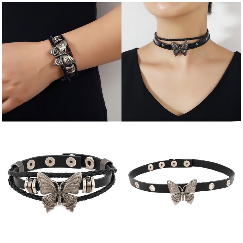 New Retro Butterfly Style Rivet Leather Popular Punk Style