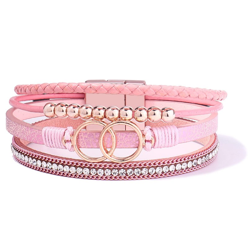 Handmade Magnetic Clasp Diamond Encrusted Leather Bracelet