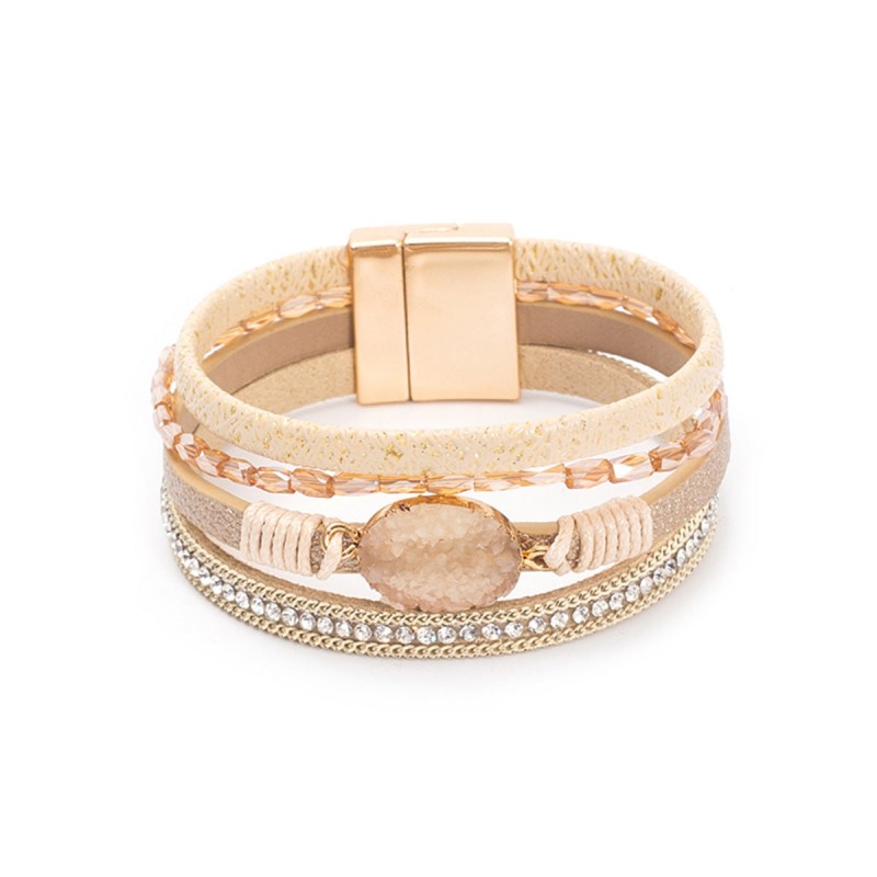 Crystal Studded Vintage Ethnic Style Beaded Leather Bracelet