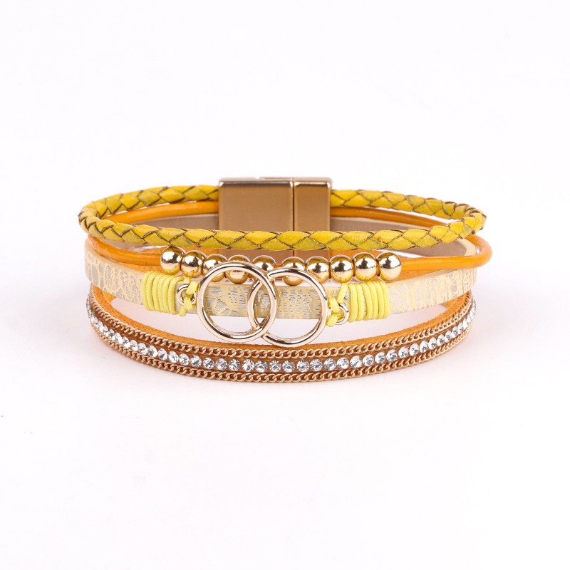 Diamond Four Layer Braided Leather Bohemian Bracelet