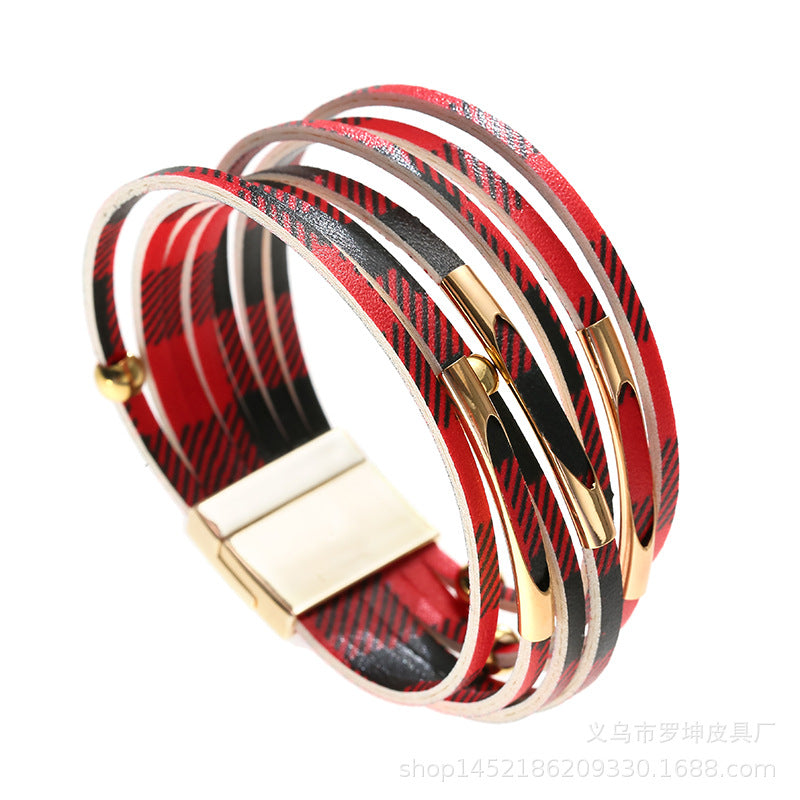 Alloy Tube Magnet Buckle Valentine's Day Leather Bracelet OLY-BT-LuoKun001