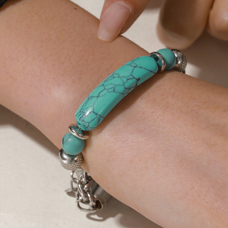 Turquoise Bracelet Vintage Stainless Steel Chain