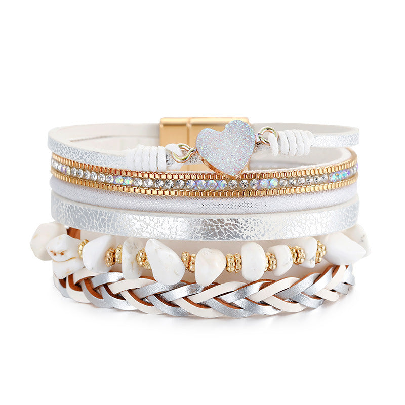 Retro Hand-woven Leather Multi-layer Diamond-encrusted Ethnic Style Gravel Bracelet