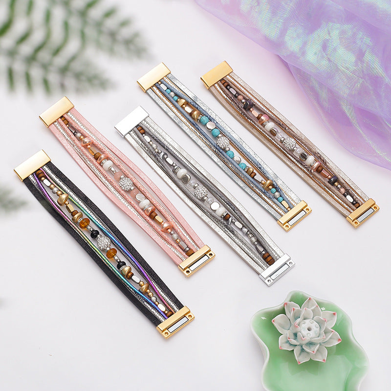 Bracelet retro multi-layer magnetic buckle leather bracelet