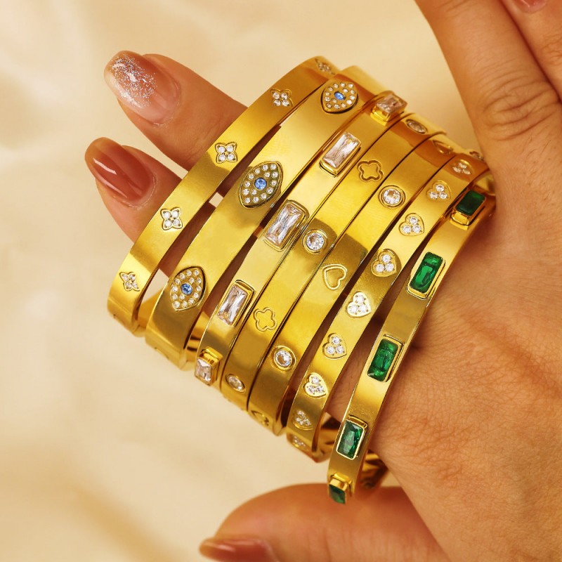 18K gold plated diamond retro stacked titanium steel bracele