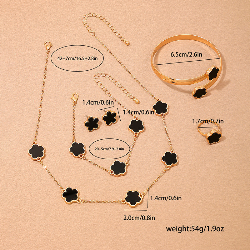 Metal New Five Leaf Clover Flower Bracelet Necklace Earrings