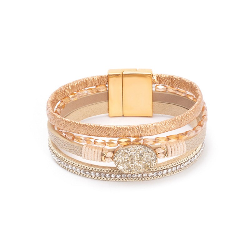 Crystal Studded Vintage Ethnic Style Beaded Leather Bracelet