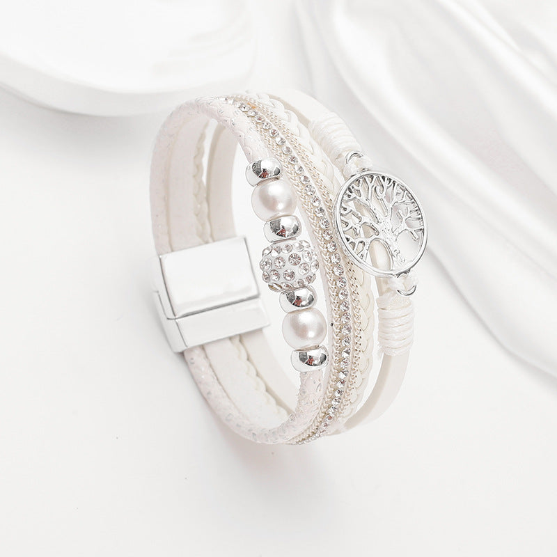 Ethnic style imitation pearl diamond ball magnetic clasp wov