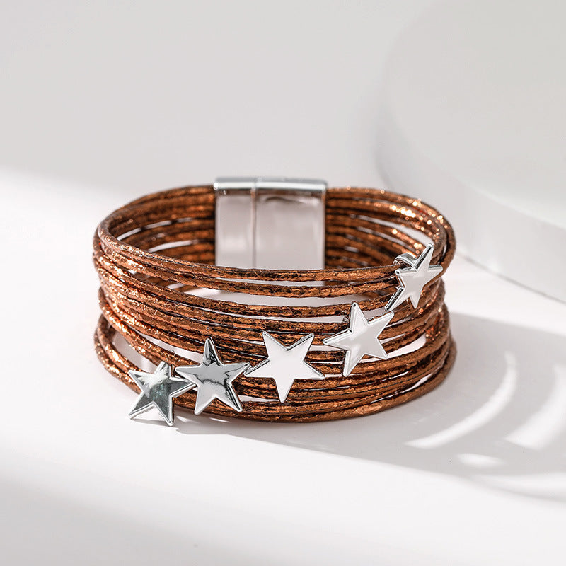 Multi-layer PU Magnetic Buckle Creative Five-pointed Star Bracelet