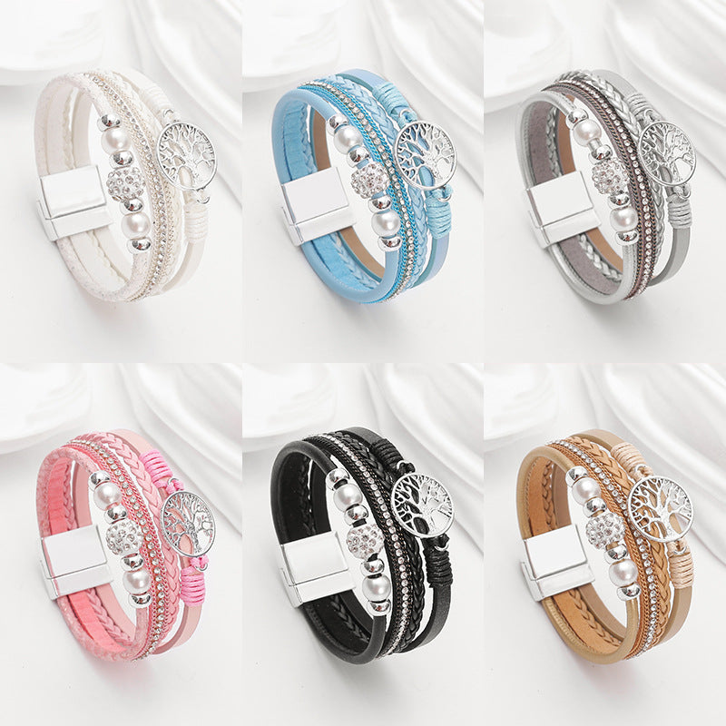 Ethnic style imitation pearl diamond ball magnetic clasp wov