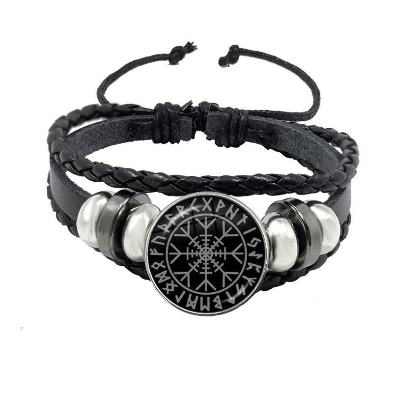 Compass Time Gem Retro Punk Leather Adjustable Bracelet