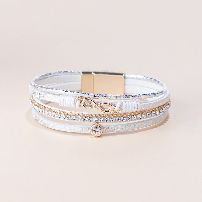 Punk Style Multi-layer Diamond Leather Bracelet