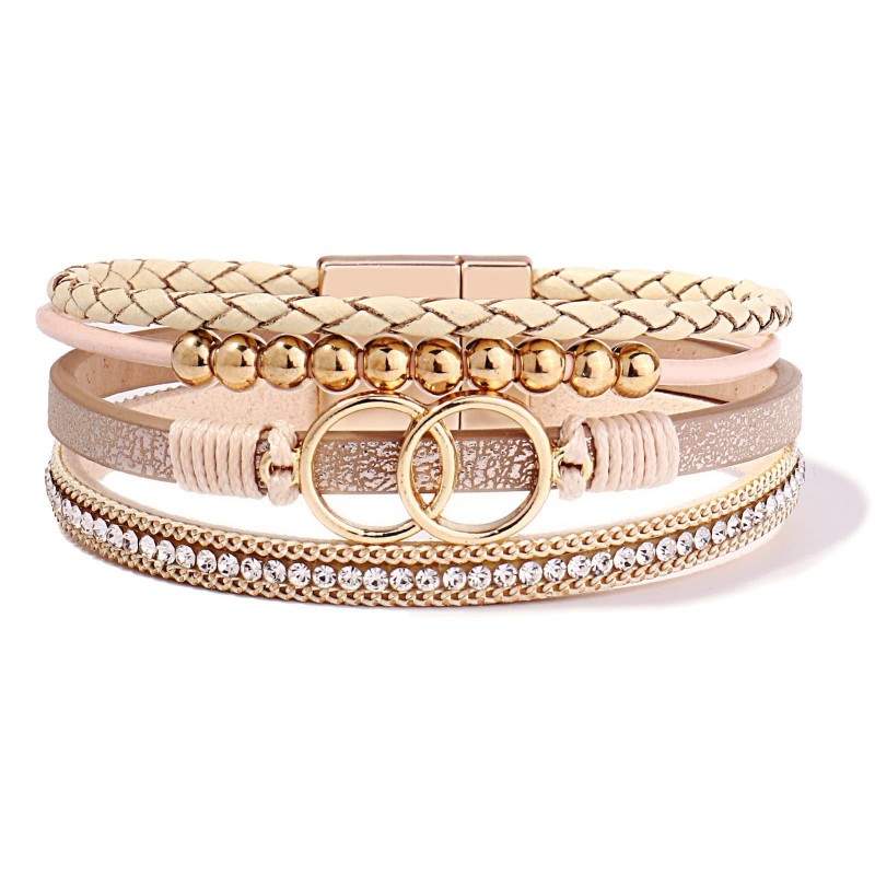 Diamond Four Layer Braided Leather Bohemian Bracelet
