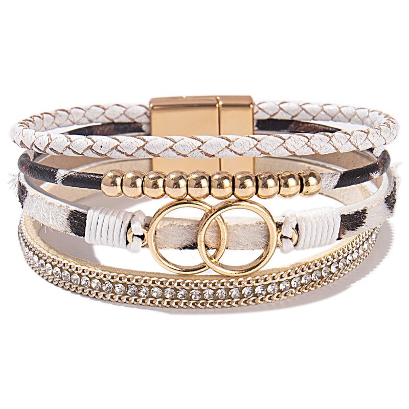 Handmade Magnetic Clasp Diamond Encrusted Leather Bracelet