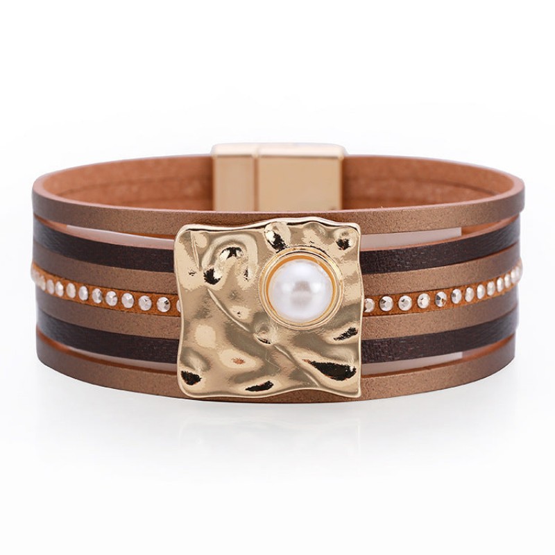 Bohemian Multi-layered Leather Buckle with Pearl Bracelet