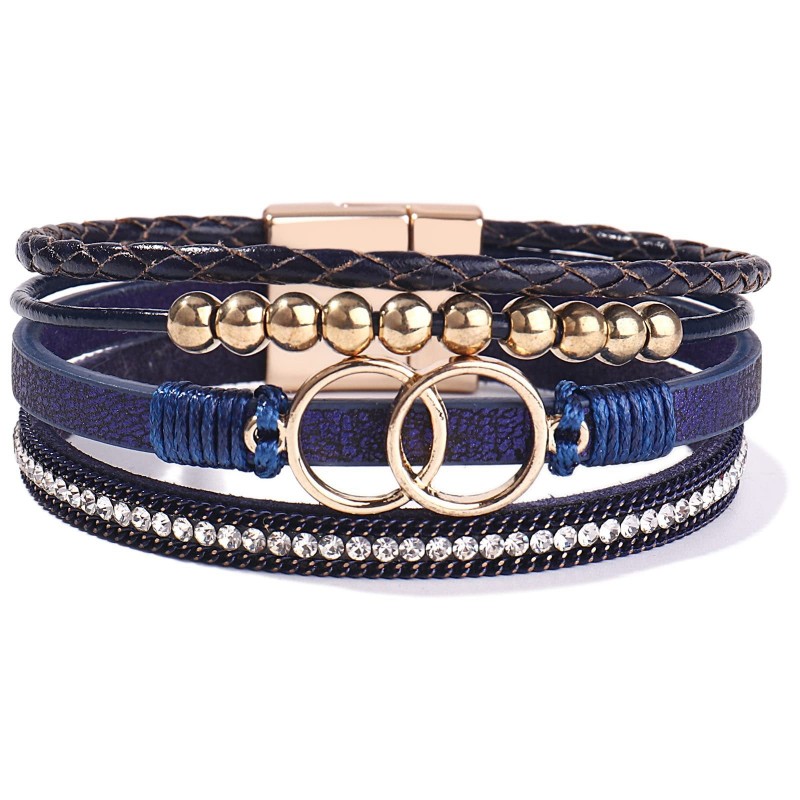 Handmade Magnetic Clasp Diamond Encrusted Leather Bracelet