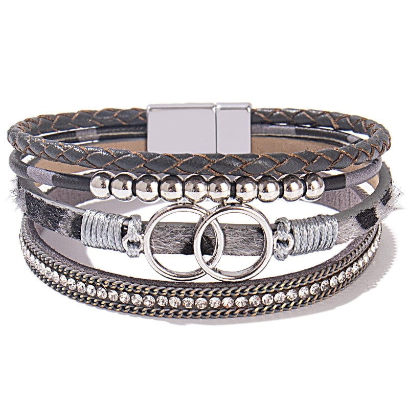 Handmade Magnetic Clasp Diamond Encrusted Leather Bracelet