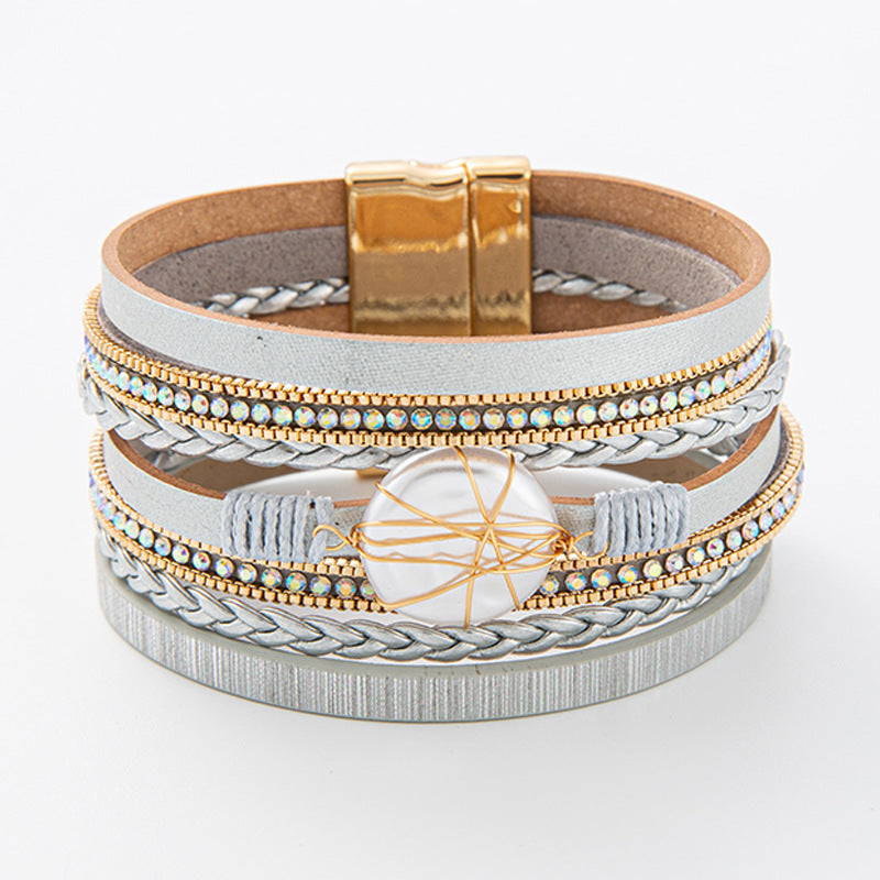 Baroque Freshwater Pearl Braided Multi-Layered Leather Bracelet