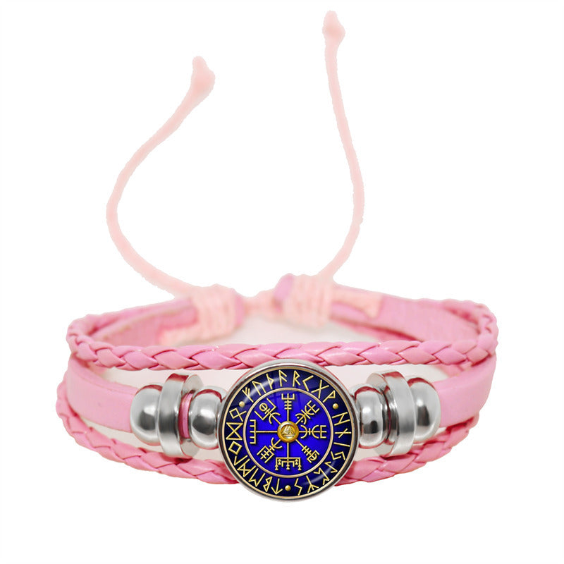 Compass Time Gem Retro Punk Leather Adjustable Bracelet