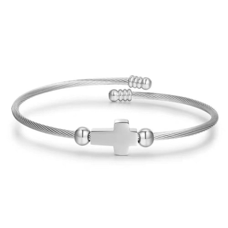 Titanium steel non-fading retro winding cross bracelet stack