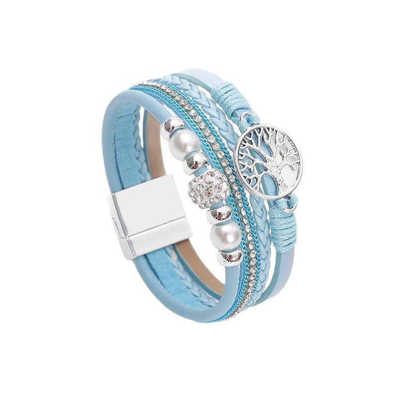 Ethnic style imitation pearl diamond ball magnetic clasp wov