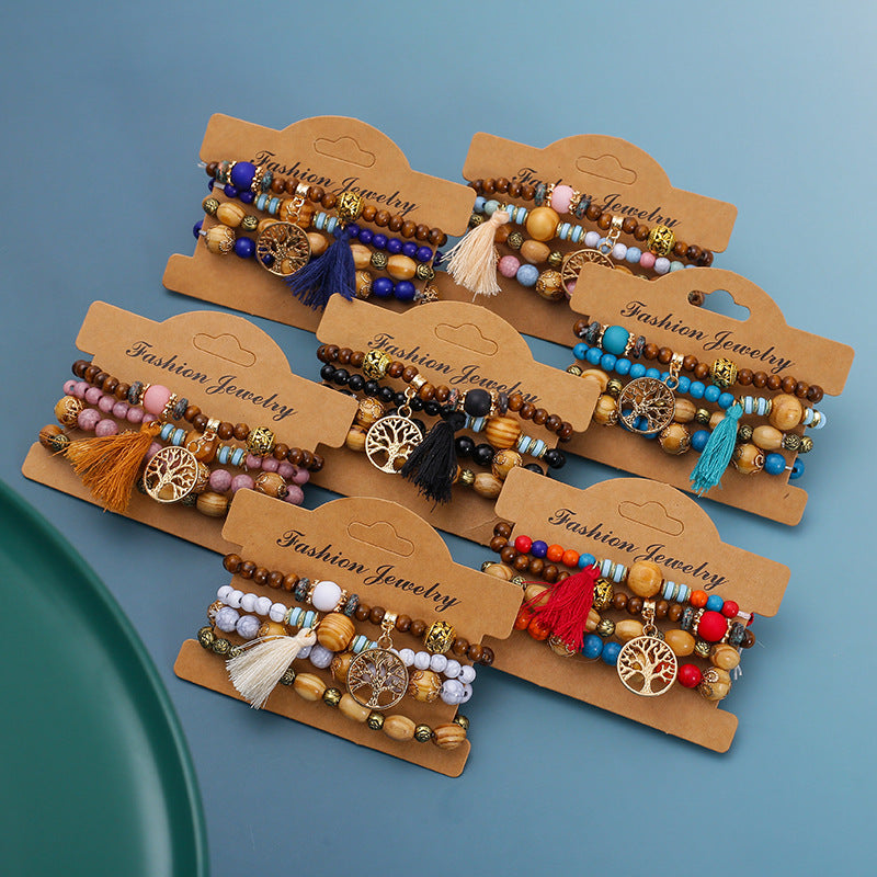 Bohemian multi-layered wooden beaded bracelet jewelry