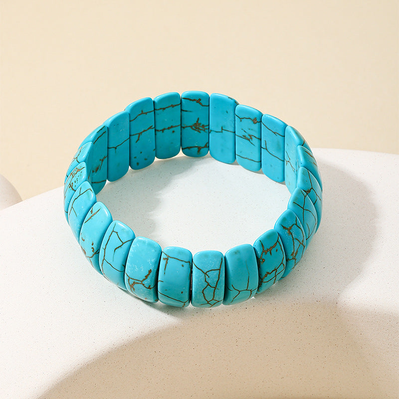 Fashion Retro Bohemian Style Wide Textured Turquoise Bracele