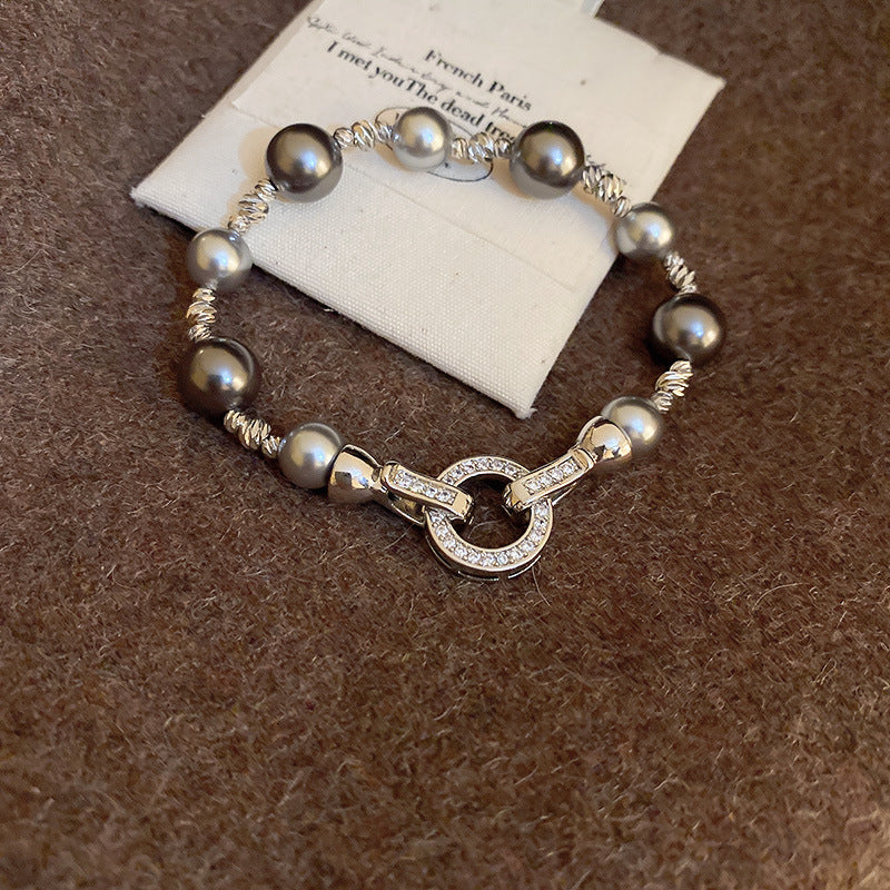 Tide Elegant Pearl Crystal Jade Double Circle Bracelet