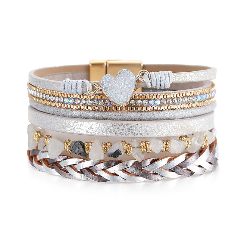 Retro Hand-woven Leather Multi-layer Diamond-encrusted Ethnic Style Gravel Bracelet