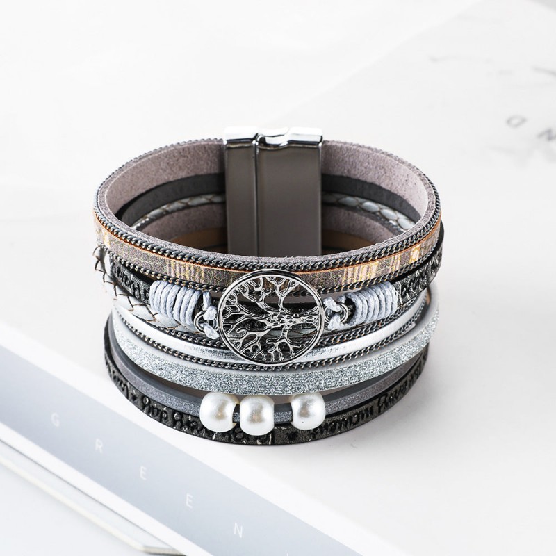 Hand Woven Leather Hollow Tree of Life Multilayer Bracelet