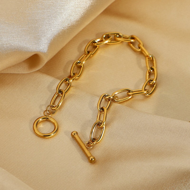 fashion gold-plated stainless steel oval chain bracelet