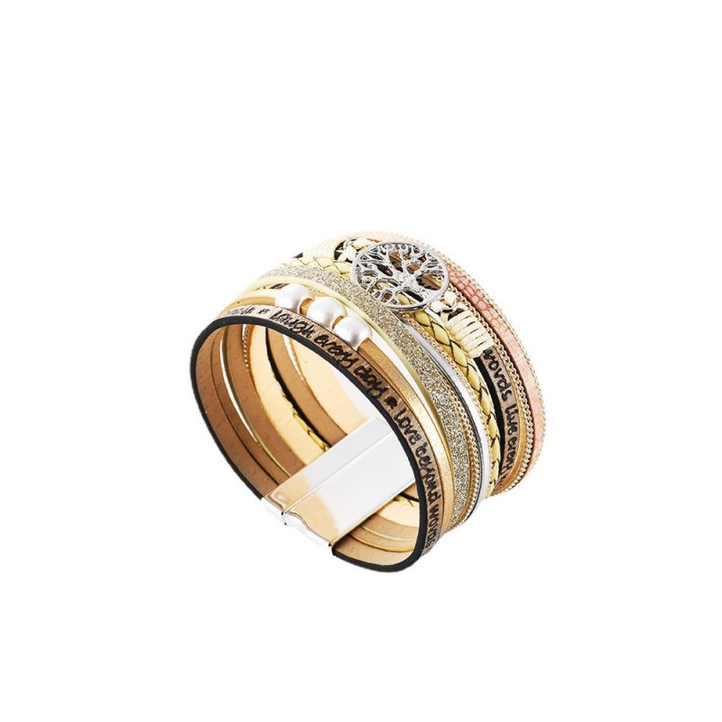 Hand Woven Leather Hollow Tree of Life Multilayer Bracelet