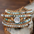 Bohemian stone round bead woven 5-layer bracelet
