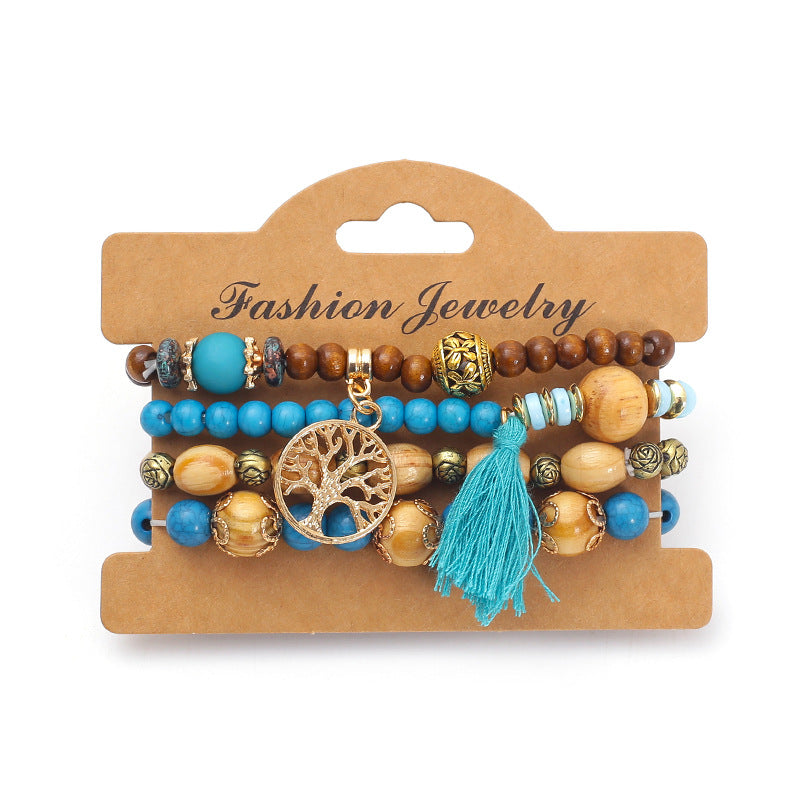 Bohemian multi-layered wooden beaded bracelet jewelry